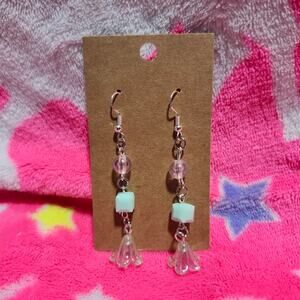 Green Flower Silver Drop/Dangle Earrings